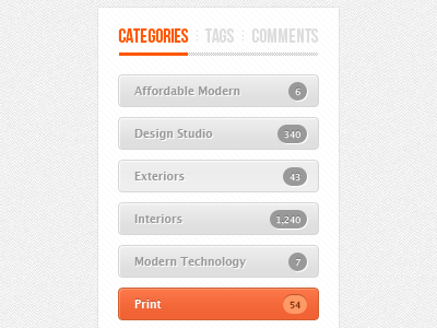 Sidebar Category Tabs & Buttons buttons grey light modern sidebar ui