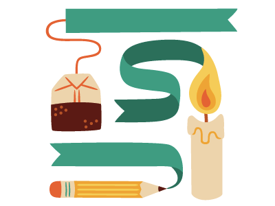 Guideposts Spot 2 candle complete digital editorial fire flame illustration pencil ribbon spot tea teabag vector