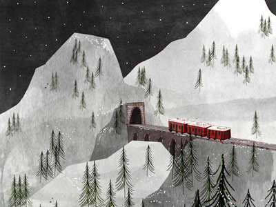 Zermatt 2 gouache ilustration snow switzerland train winter zermatt