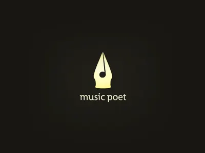 Music Poet artist logo clever logo gold golden logo icon iconic leo logo logo logo design music music logo negative space negative space logo note logo pen poet poet logo popular logo smart logo