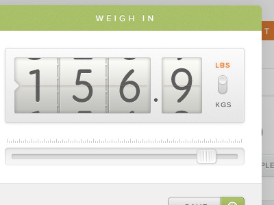 Weigh In Modal counter modal proxima nova slider texture toggle ui ux