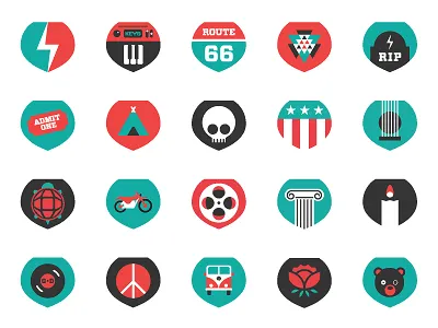 Grateful Dead Icons america archive column dead film grateful guitar icons keyboard lightning bolt motorcycle pattern reel rip route 66 skull teepee ticket tombstone turtle