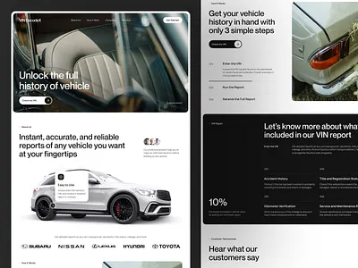 VIN DecodeX — Vehicle History Report Website Design auto automotive car check clean dealer design figma interface landing page service transport transportation trending ui ux vehicle vin web website