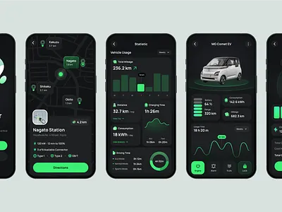 EV Charging App - Mobile App Concept app design app ui application charging station dark design ecar electric car electric vehicle ev apps ev charging gps interaction ios app map mobile app mobile design ui uiux uix ux