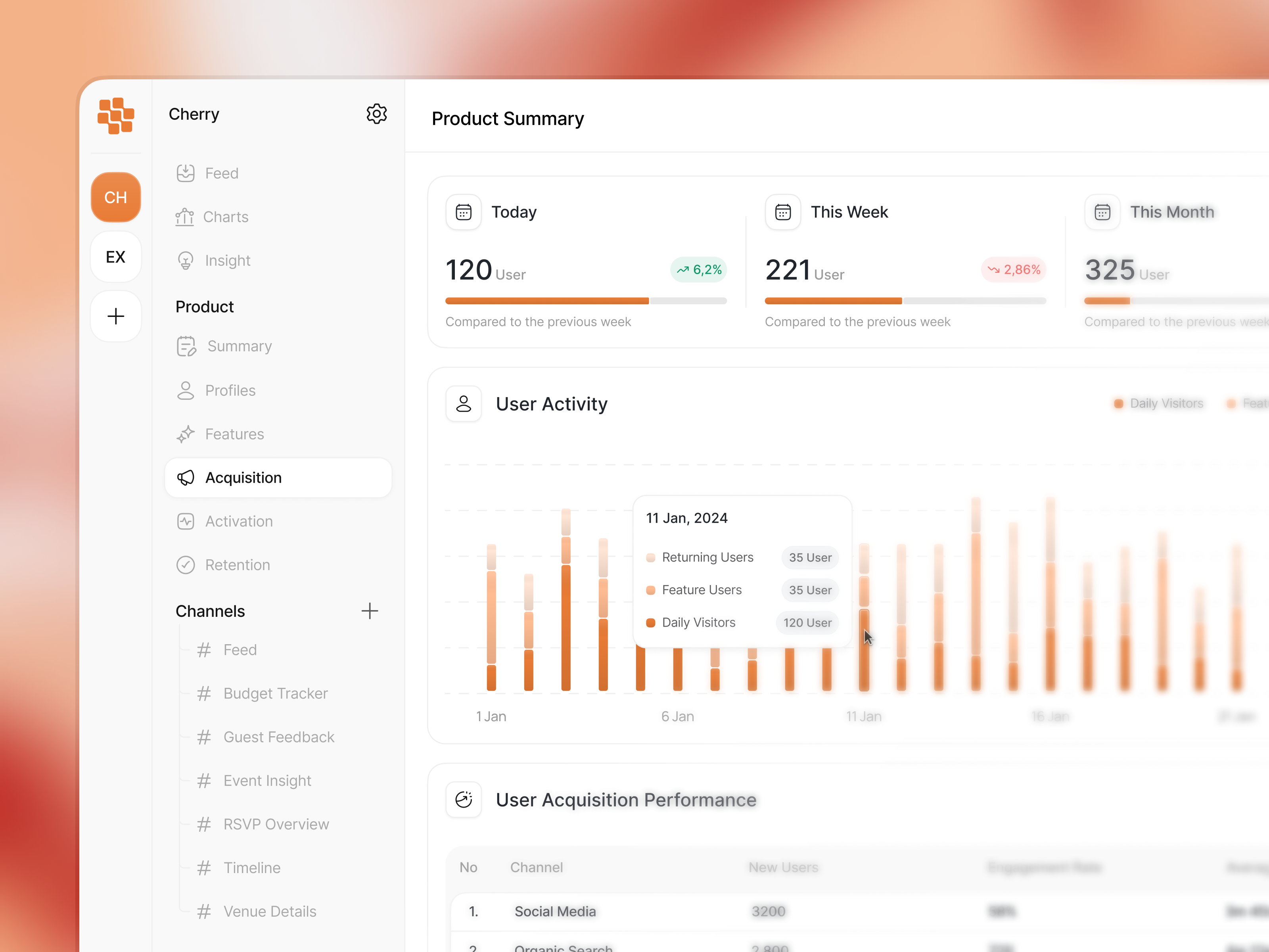 Lostbag - Tracking Management [Acquisition] activity dashboard clean dashboard dashboard design design event event tracking logsnag minimalist product project saas saas product sidebar tracking tracking management ui user experience user interface ux