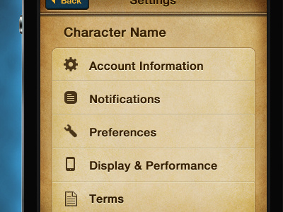 Settings Page app design game icons interface iphone menu mobile ui