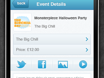 Event Detail Screen app buttons club event iphone ui