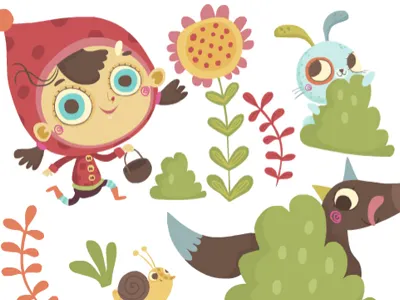 Little red riding hood children digital girl illustration rabbit vector wall deco wall sticker