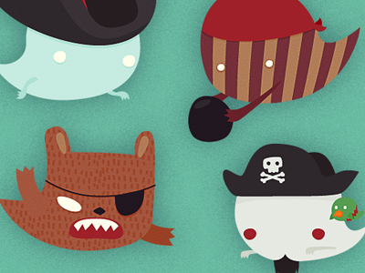 Pirate Ghosts! bear captain character design cute ghost illustration monster parrot pirate