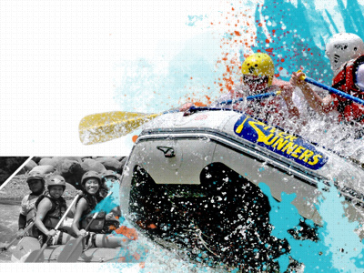 Rafting blue brushes concept orange outdoor rafting splash splatter web design website