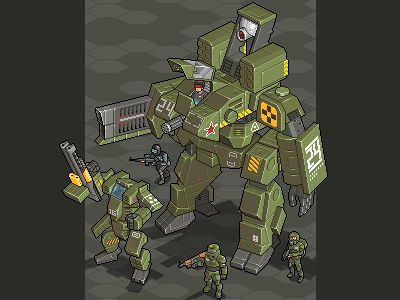 Future Warfare 8 bit future iso isometric mech mockup pix pixel pixelart