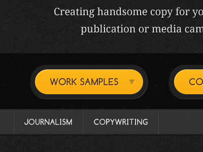 Copywriter Portfolio buttons dark highlight nav rounded shadow sub nav texture