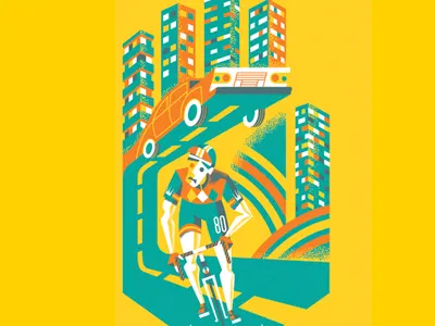 Artcrank San Francisco Poster art art crank artcrank bicycle bike car green illustration poster yellow