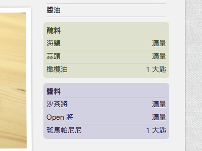 Ingredients grouping in tje recipe icook website