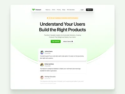Visionari Website Redesign ai crm green landing page leads modern saas simple ui web design web3 website