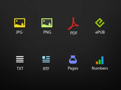 files epub file files icons jpg numbers pages pdf png rtf simple txt