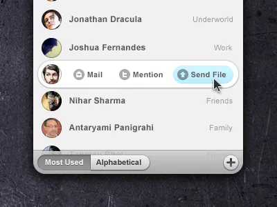 Rollover app contacts interface list rollover ui