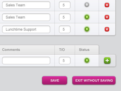 BT Table admin button led light table ui ux