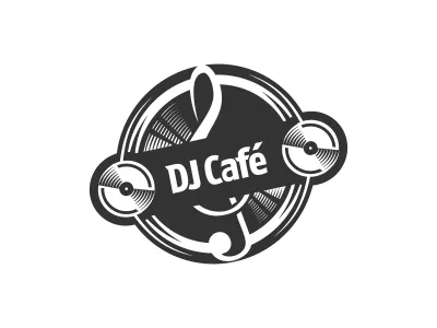 DJ Cafe Logo Design cafe crest design design agency dj ecommerce emblem freelance designer freelance logo designer graphic design graphic designer icon illustration linework logo logo design logo designer note sound vinyl