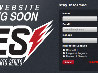 Collegiate ESport Series -Landing page design development landing page