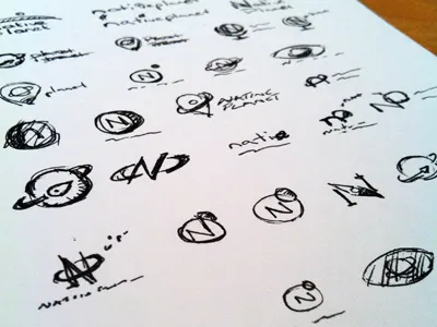 NativePlanet Sketches black branding compass concept halo icon identity ink landon logo map marker n orbit planet rick rick landon rick landon design ring saturn sketches travel