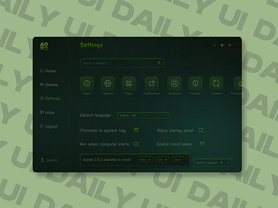 Daily UI 007 — Settings 007 3d animation beauitful branding clean daily ui dark design figma game graphic design green illustration logo modern motion graphics settings ui ux