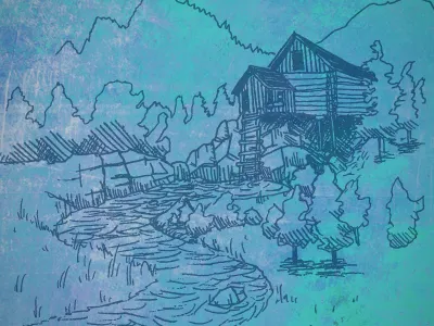 Skexture apparel blue cabin creek crystal river sketch tonal trees