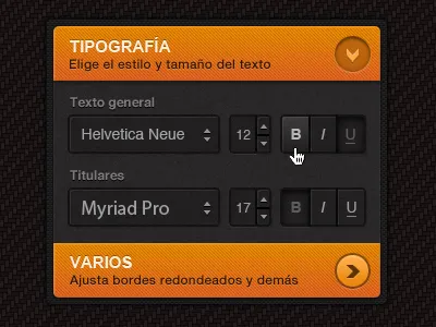 Accordion panel accordion buttons dark menu orange panel