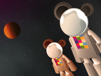 Pandanaut cyborg desktop grain illustration panda robot sci fi space wallpaper