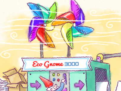 The Eco Gnome 3000 design gnome illustration machine photoshop pinwheel watercolor web wind