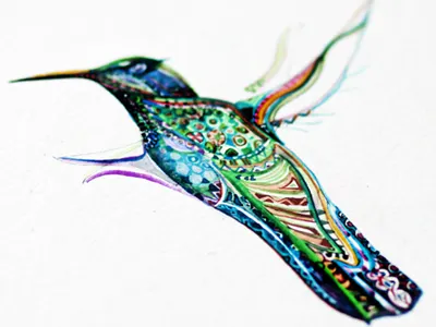 Humming Bird Watercolor art bird flight humming trippy watercolor