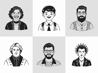 Character Portrait Icon Set avatar black and white boy character character art character design design fashion girl graphic design icon illustration illustration illustrator man minimal people portrait profile vector woman