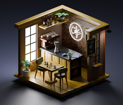 Mini Cafe Isometric 3d 3dart 3dblender 3dmodeling 3drender blender clean design graphic design illustration isometric