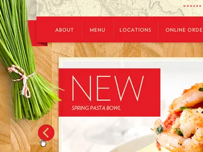 Italio Interface button food map nav red restaurant ui verlag website