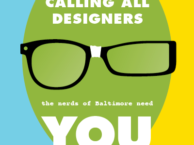 Nerds & Designers designers glasses hackathon hackday nerds poster