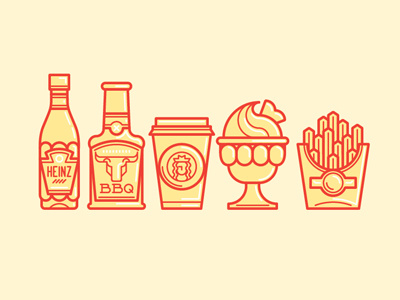 Fast Food bbq bottles burgy coffee fast food french fries goran heinz ice cream illustration ketchup sauces sundae tomato