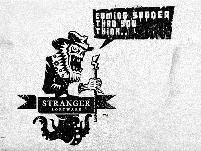 Stranger Software logo design brand branding custom eye face freelance freelance logo designer freelancer hat identity logo logo design logo designer mark octopus people pimp ribbon sign srdjan kirtic symbol texture textured wizemark zombie