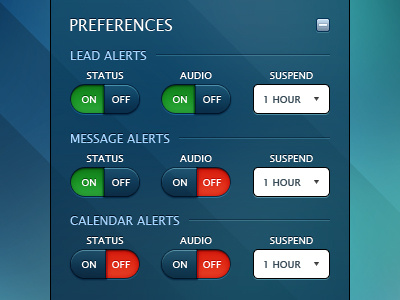 Connect App - Preferences Panel 2 accordion blue lucida sans unicode modal on off panel preferences switch toggle toggle switch window