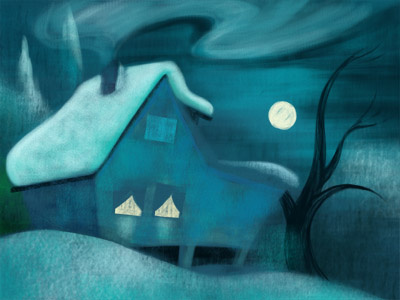 Winter Cabin Illustration: Color Start cabin illustration mountains snow