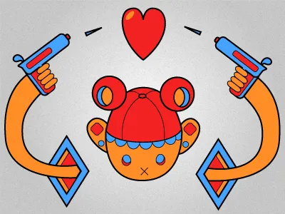 Shoot the heart illustration dutch heart illustration retro sticker