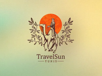 Travel Sun logo design animal brand branding camel color colored colorful custom desert face freelance freelance logo designer freelancer identity logo logo design logo designer mark nature olives people riding sign srdjan kirtic sun symbol texture textured touristic wizemark