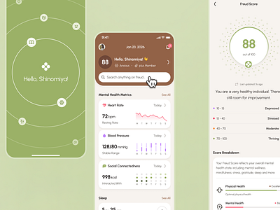 freud v2: AI Mental Health App - Home & Mindfulness Metrics UI ai mental health app ai therapy app clean figma ui kit green health metrics mental health app mental health chatbot mental health companion mental health metrics mental health score mental health ui kit mindful assistant app mindfulness app minimal mobile app modern mood app mood tracker app self care app
