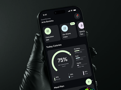 Calorie Tracker Mobile App activity app design calorie counter chart dark theme diet fitness fitness app food healthcare meals mobile mobile app mobile app design nutrition popular tracking ui