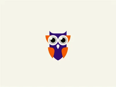 Owl Mark animal bird eyes hoot logo orange owl purple search