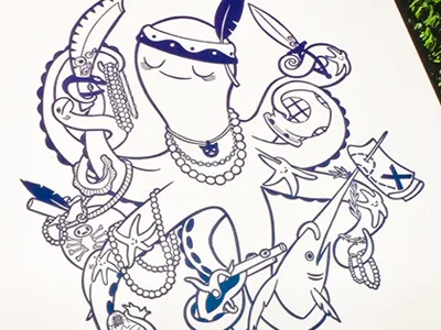 "Treasure Hunter" Letterpress Print illustration letterpress octopus print treasure