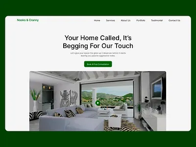 Nooks&Cranny Website Elegant Home Interior aesthetic space bold accent clean interface contemporary vibe cozy living design services easy navigation home comfort home inspiration interior design interior planning minimalist approach modern style online consultation professional renovation stylish decor visual appeal web interface webdesign website