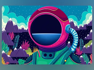 Illustration Astronaut's Dreamlike Discovery alien landscape art design artwork astronaut astronaut art celestial vibes colorful artwork cosmic adventure dreamlike concept extraterrestrial nature fantasy environment futuristic design helmet reflection illustration imaginative scenery interstellar travel sci fi theme space journey surreal exploration vibrant illustration