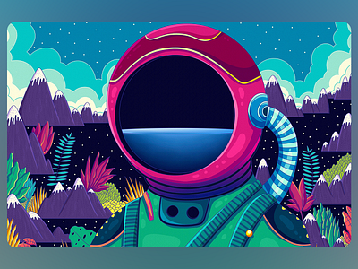 Illustration Astronaut's Dreamlike Discovery alien landscape astronaut art bold colors celestial vibes colorful artwork cosmic adventure detailed design dreamlike concept extraterrestrial nature fantasy environment futuristic design helmet reflection illustration imaginative scenery interstellar travel otherworldly beauty sci fi theme space journey surreal exploration vibrant illustration