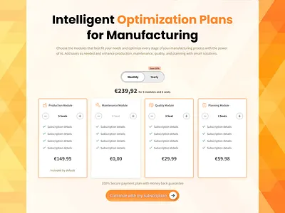 Pricing plans for contracting SaaS modules design interface saas ui ux web design