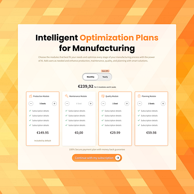 Pricing plans for contracting SaaS modules design interface saas ui ux web design